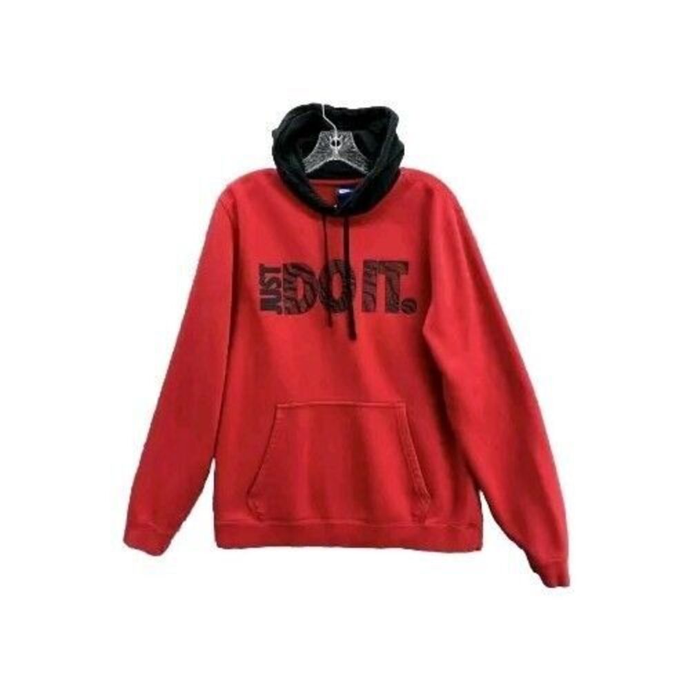 Nike Hoodie Mens Medium Red Hooded Sweatshirt Pullover Sweater Just Do It